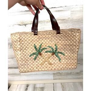 Pier 1 Imports Rattan Palm Tree Tote Bag Straw Beach Resort Coastal Chic
